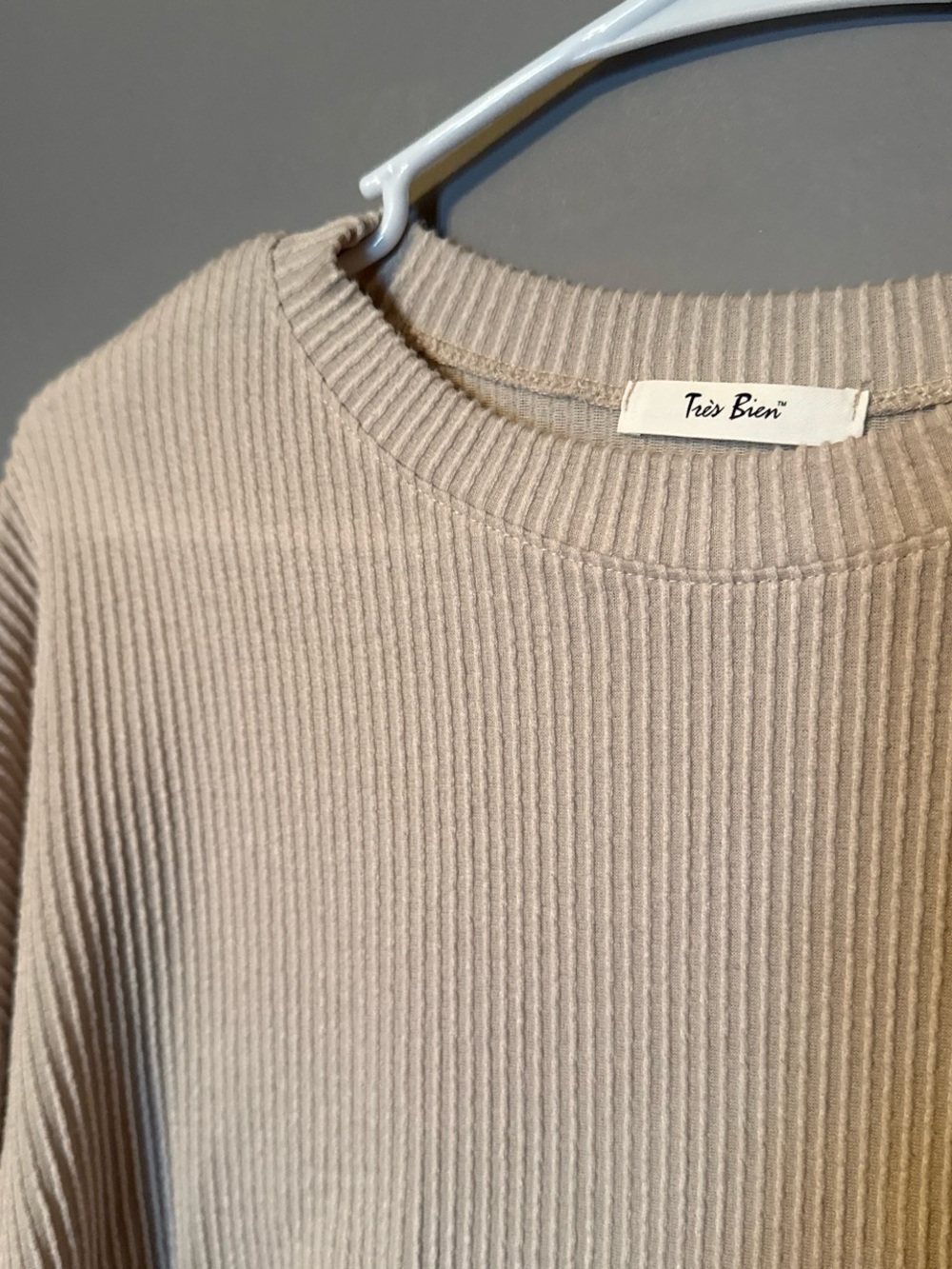 Beige Ribbed Cropped Sweater - Picture 2 of 2